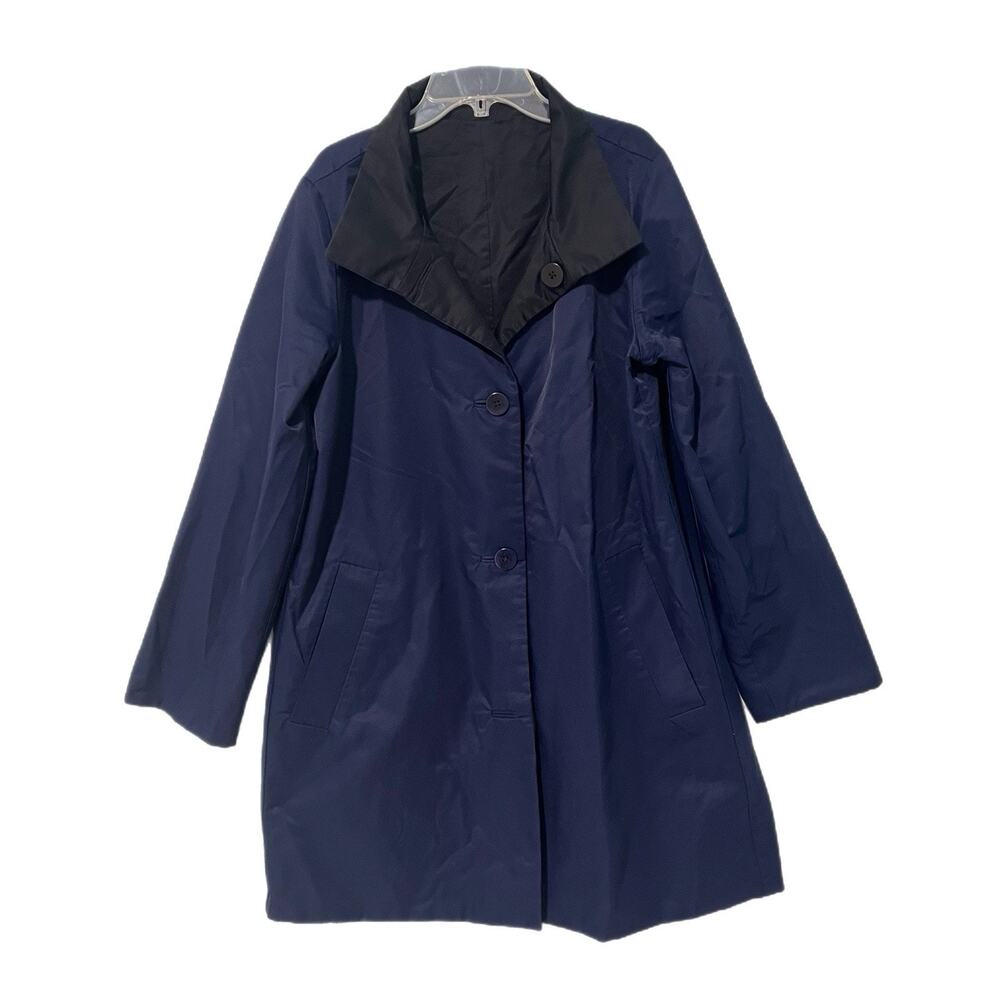 Eileen Fisher Rain Coat Jacket Women Reversible Black/Blue M OrganicCotton Nylon
